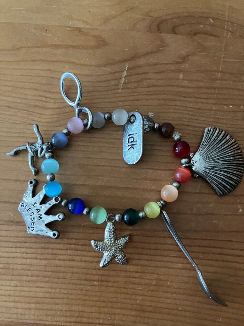Custom- made themed charm bracelet colorful gemstone beads and metal charms